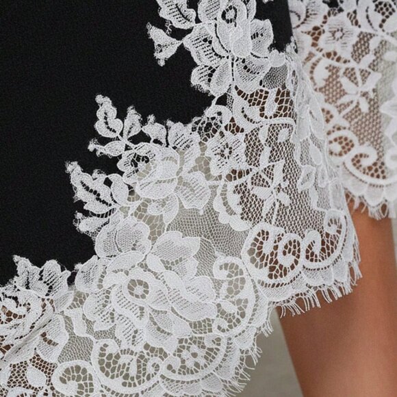 Black Elegant Women's long Flare sleeved Lace detailed Sweater dress - Picture 7 of 7